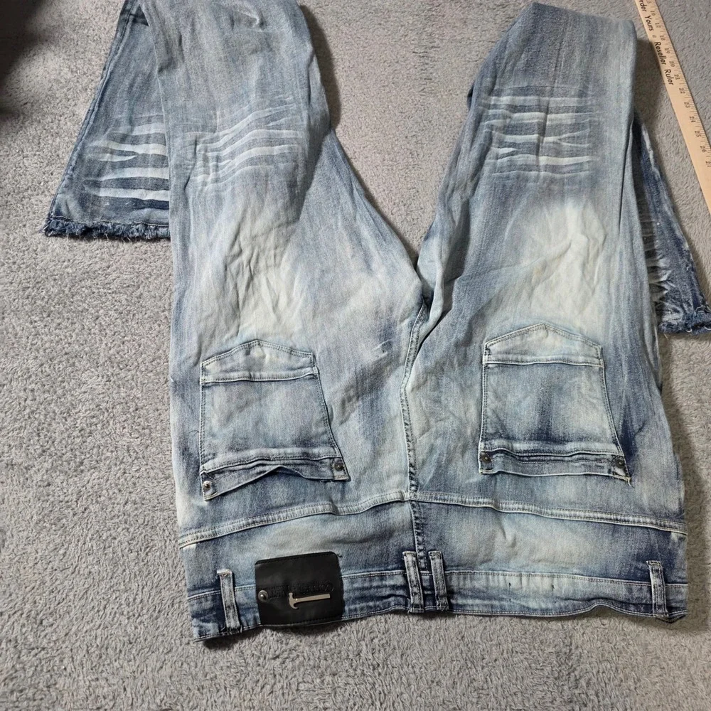 Copper Rivet Mens 42x39 Stacked Fit Jeans Light Wash Distressed Frayed Hem